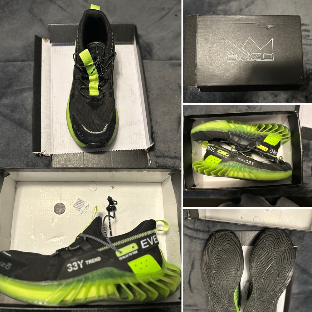 Men's Black and Neon Green Sneakers